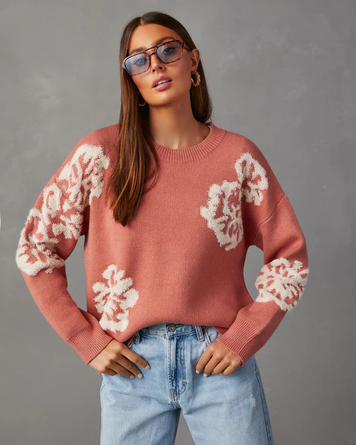 Copeland Floral Contrast Pullover Sweater - Terracotta | VICI
