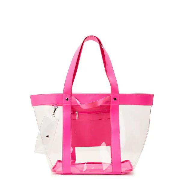 No Boundaries Women's Vinyl Beach Tote Handbag with Removable Glasses Case, Pink | Walmart (US)