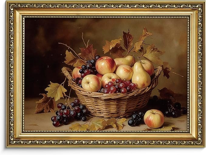 AIMAILON Gold Framed Artwork Wall Art for Wall Decor Rustic Fall Harvest Fruit Kitchen Moody Wall... | Amazon (US)