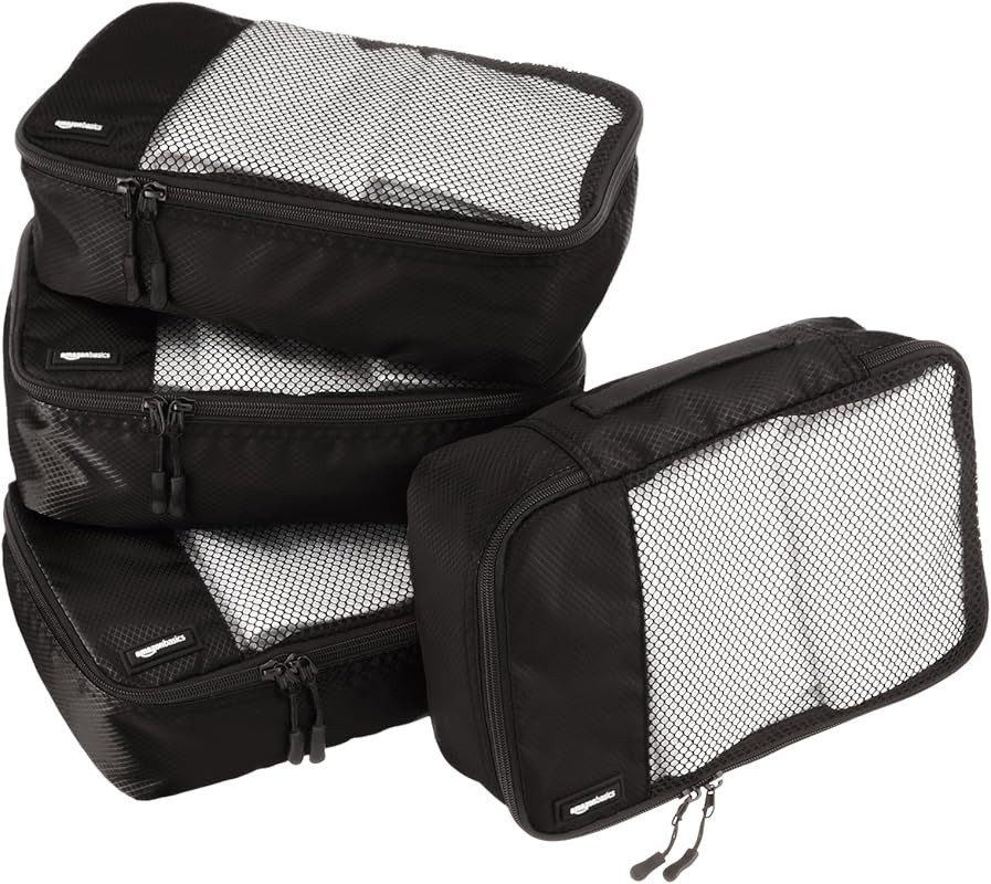 Amazon Basics Small Packing Travel Organizer Cubes Set, Black - 4-Piece Set | Amazon (US)