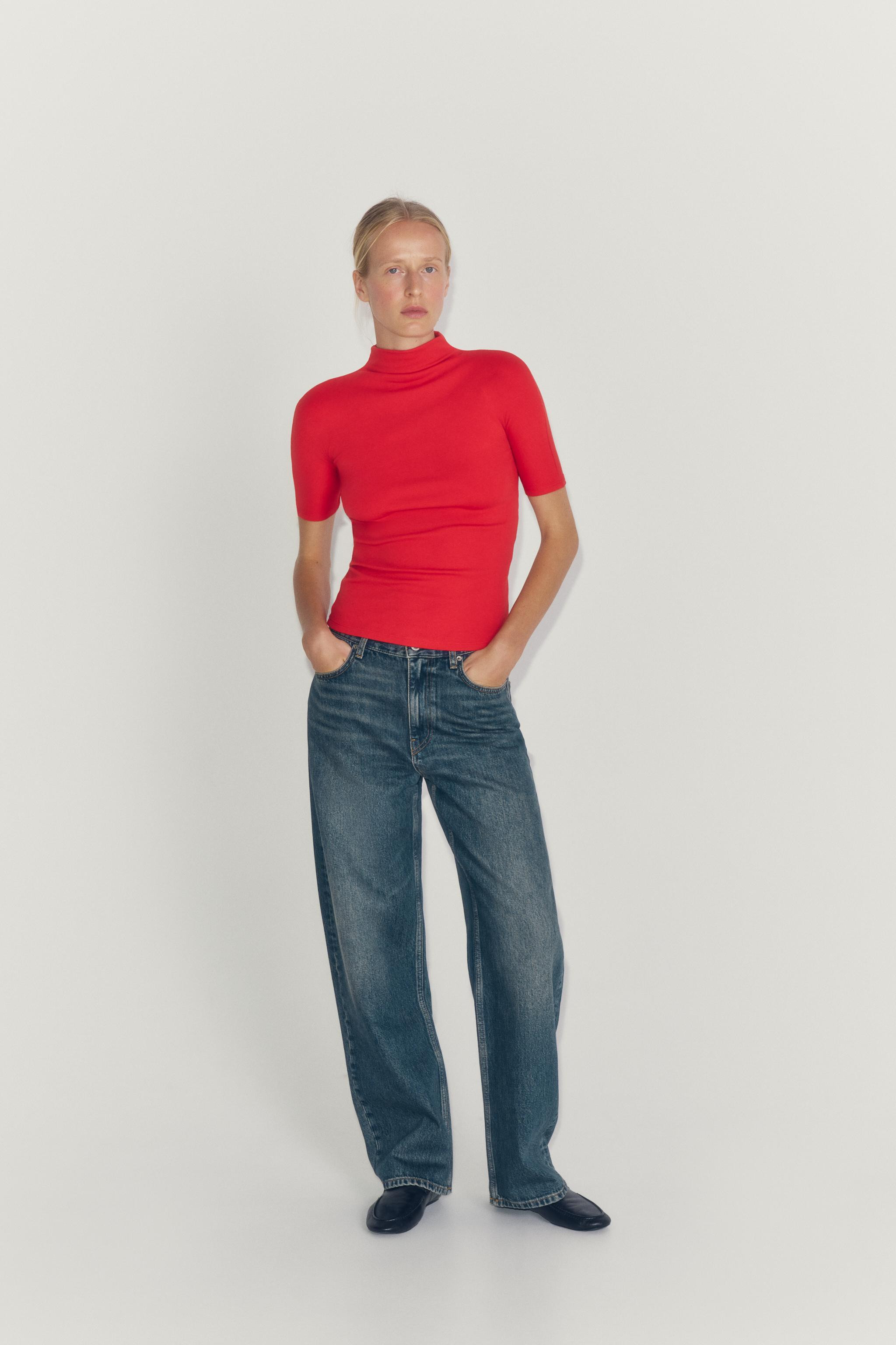 BUTTONED STAND-UP COLLAR T-SHIRT | Zara US