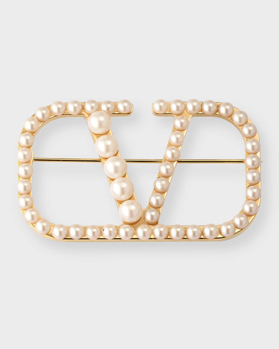 Valentino Garavani Pearly V Logo Brooch | Neiman Marcus