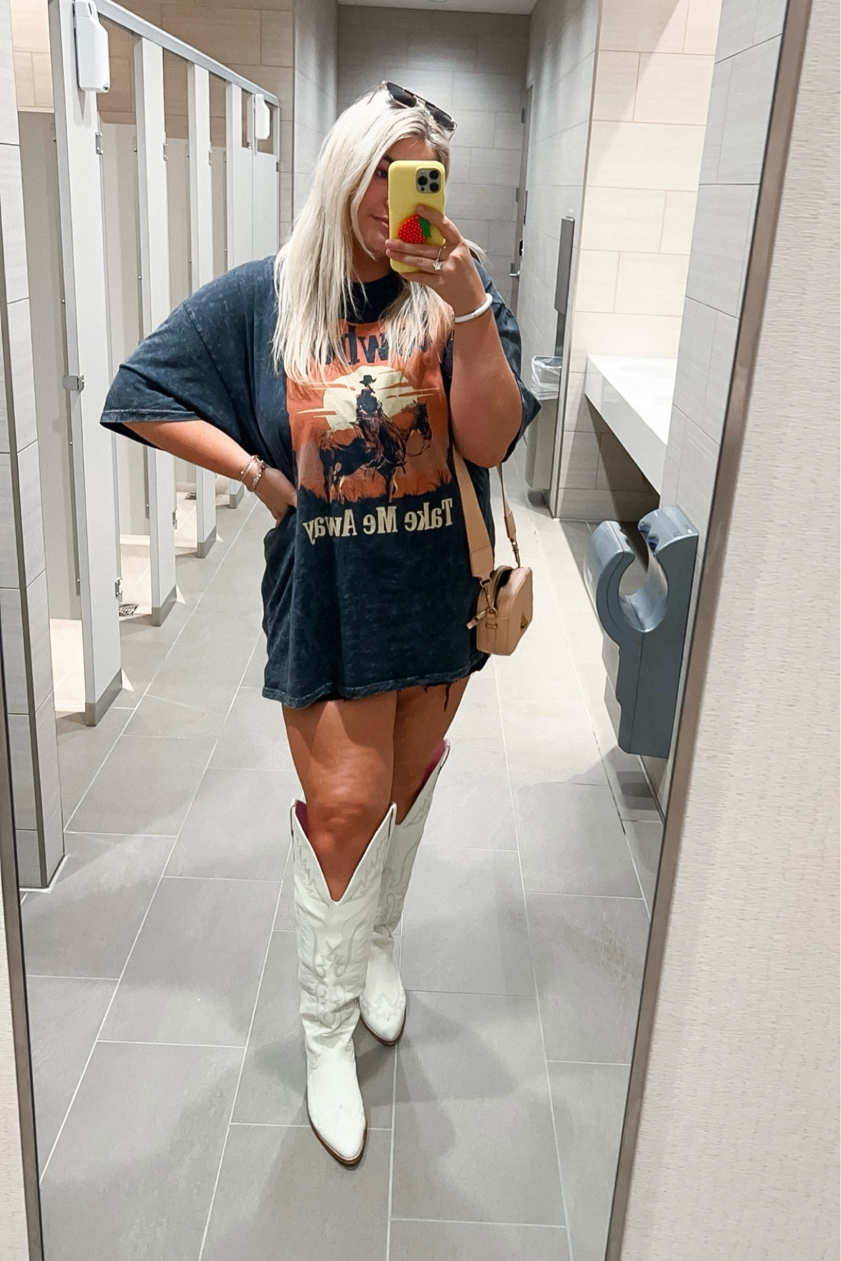 Nashville casual 🤠👢
Shirt: blushing brunette boutique
Boots: southern fried chics
Purse: Kurt Geiger small camera bag in blush 

#LTKMidsize #LTKShoeCrush #LTKSummerSales