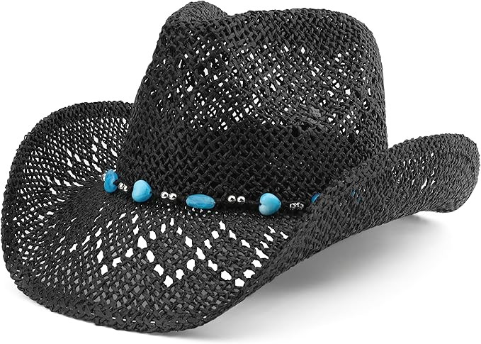Straw Beach Cowboy Hat for Women Shapeable Brim Western Cowgirl Hat | Amazon (US)
