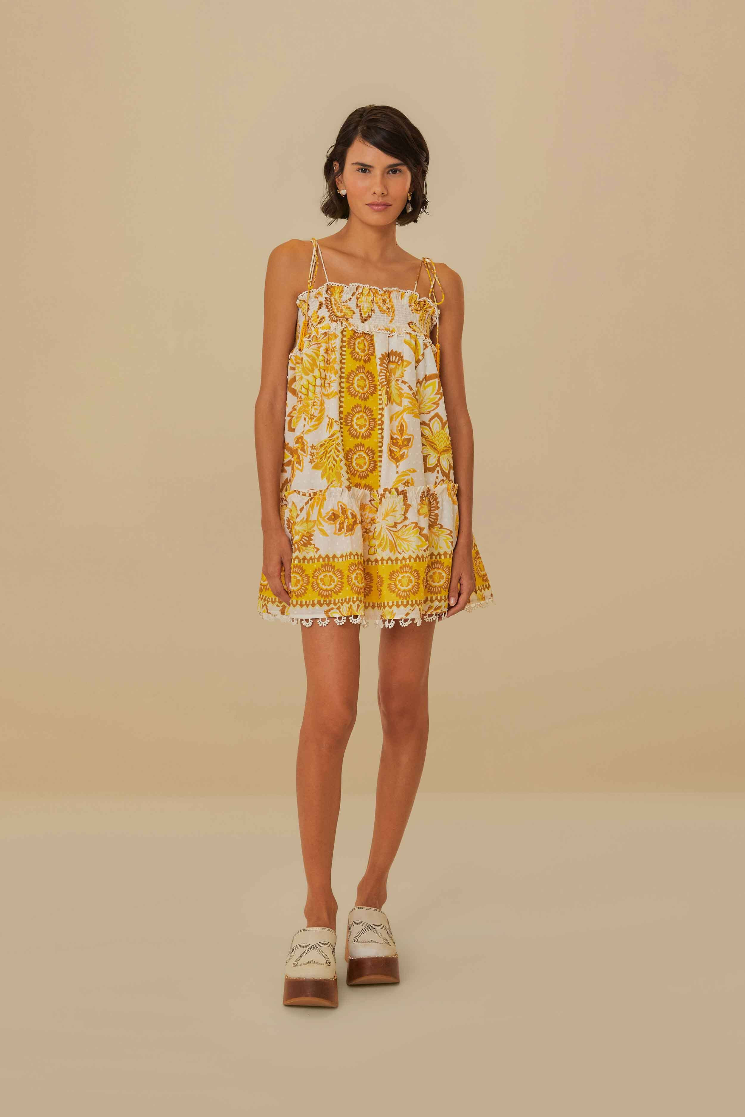 Off-White Aura Floral Mini Dress | FarmRio (US)