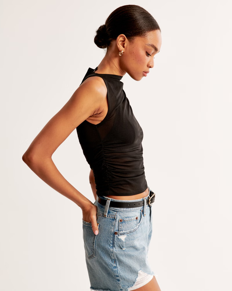 Mesh Draped Crew Top | Abercrombie & Fitch (US)