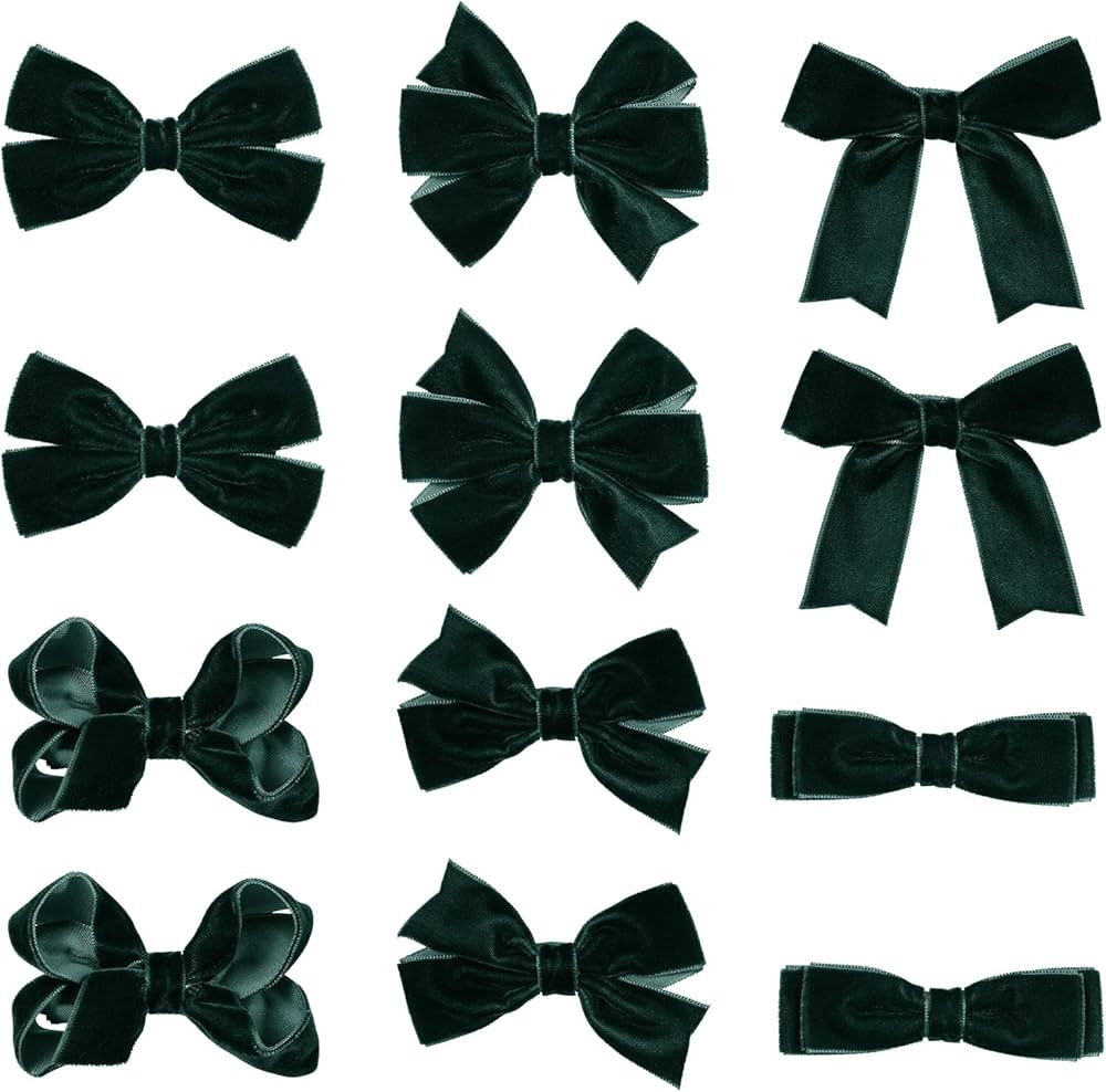 Christmas Dark Green Velvet Ribbon Hair Bow Clips 3" Cute Fall Dress Bow Alligator Barrettes for ... | Amazon (US)