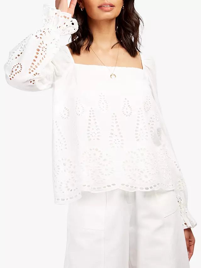Somerset by Alice Temperley Embroidered Square Neck Top, White | John Lewis (UK)