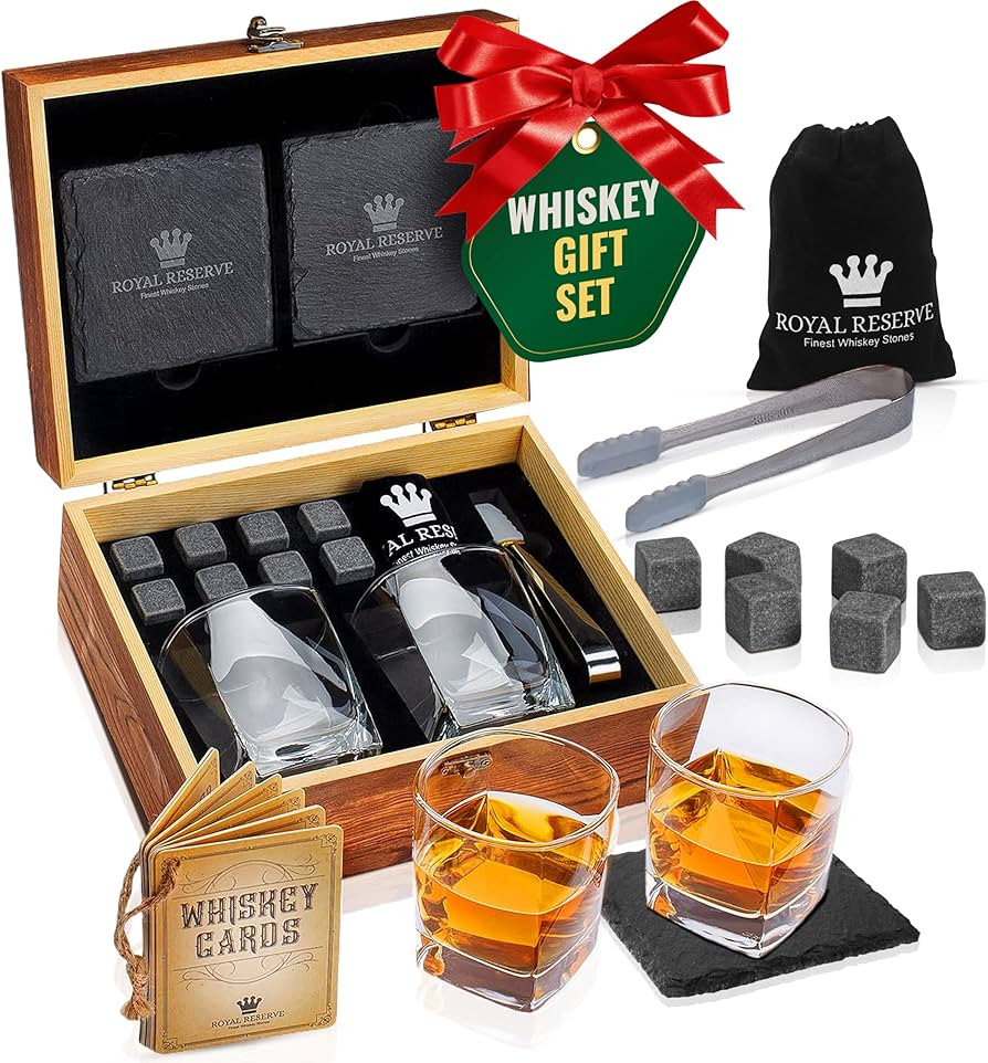 Whiskey Stones Gift Set by Royal Reserve, Artisan Crafted Scotch Bourbon Glasses, Chilling Rocks,... | Amazon (US)