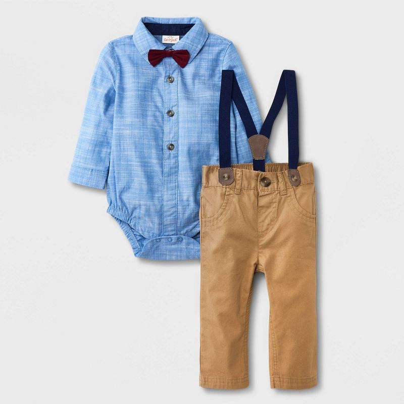 Baby Boys' 'Little Man' Chambray Suspender Set - Cat & Jack™ Light Blue | Target