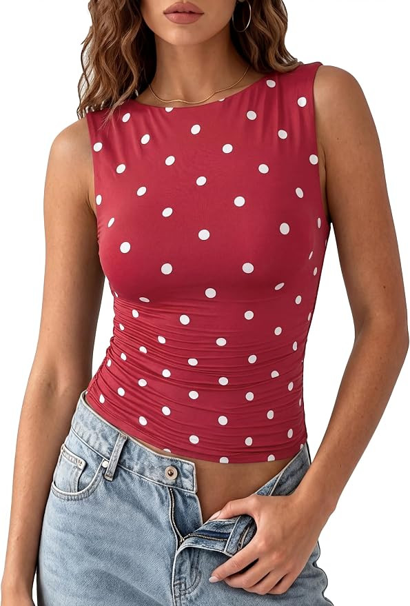 SUUKSESS Women Double Lined Going Out Basic Tank Tops Ruched Summer T Shirts | Amazon (US)
