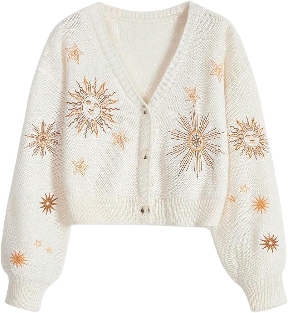 Women's Goth Cardigan Sweater Gothic Moon Star Cardigan Embroidered Crop Sweater Button Down Knit... | Amazon (US)