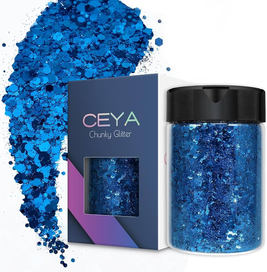 Ceya Chunky Glitter, 4.9oz/ 140g Royal Blue Craft Glitter Powder Mixed Fine Flakes Iridescent Nai... | Amazon (US)