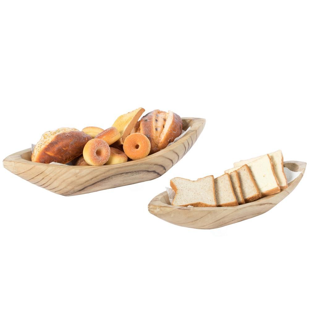 Vintiquewise Wood Carved Boat Shaped Bowl Basket Rustic Display Tray - Set of 2 | The Home Depot