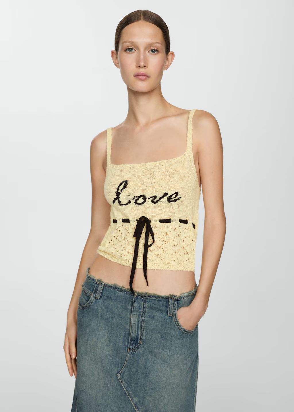 Openwork knitted top with bow | MANGO (US)