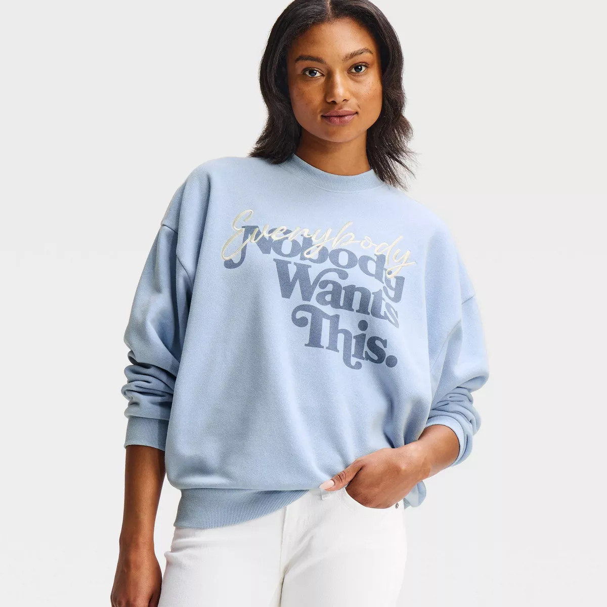 Women's Nobody Wants This Fleece Graphic Pullover Sweatshirt - Light Blue XS | Target