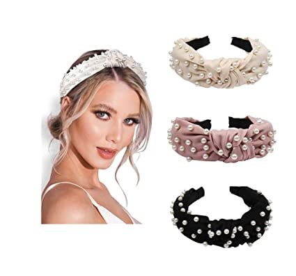 Pearl Headbands Knotted Headbands for Women 3 Colors, Knot Turban Headband Fashion Hair Bands Wid... | Amazon (US)