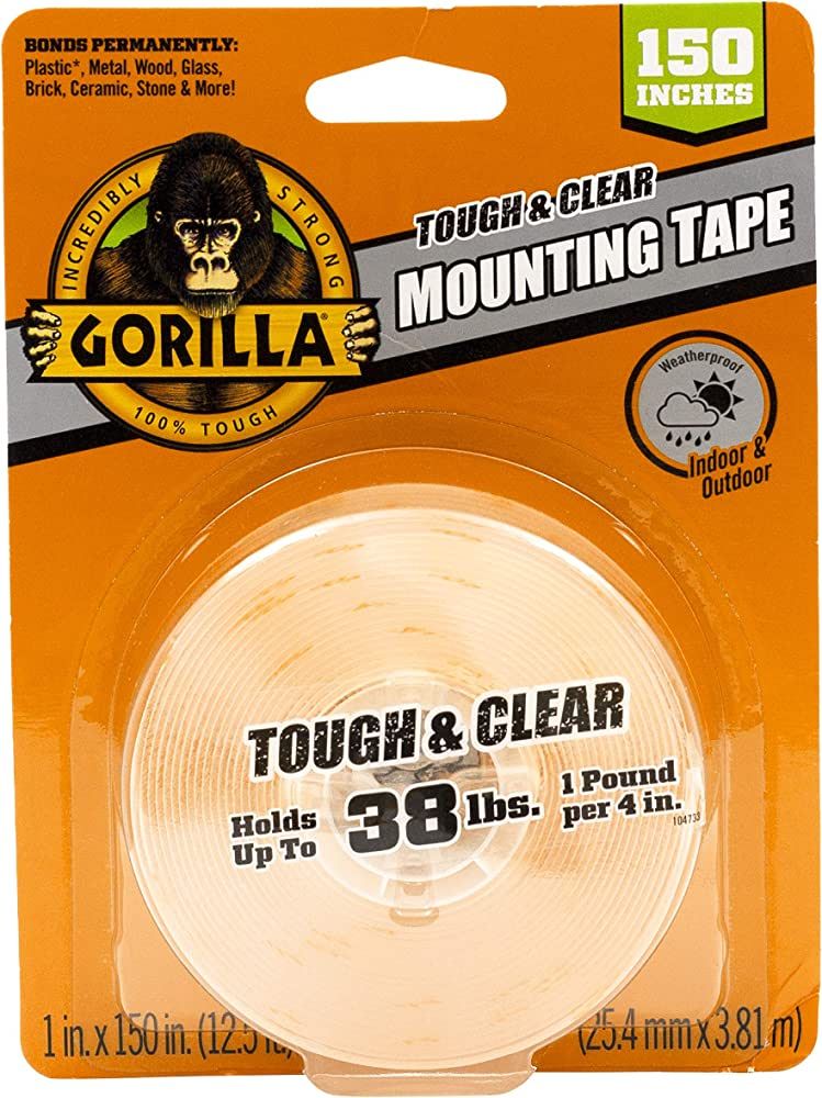 Gorilla Tough & Clear Double Sided Adhesive Mounting Tape, Extra Large, 1" x 150", Clear, (Pack o... | Amazon (US)