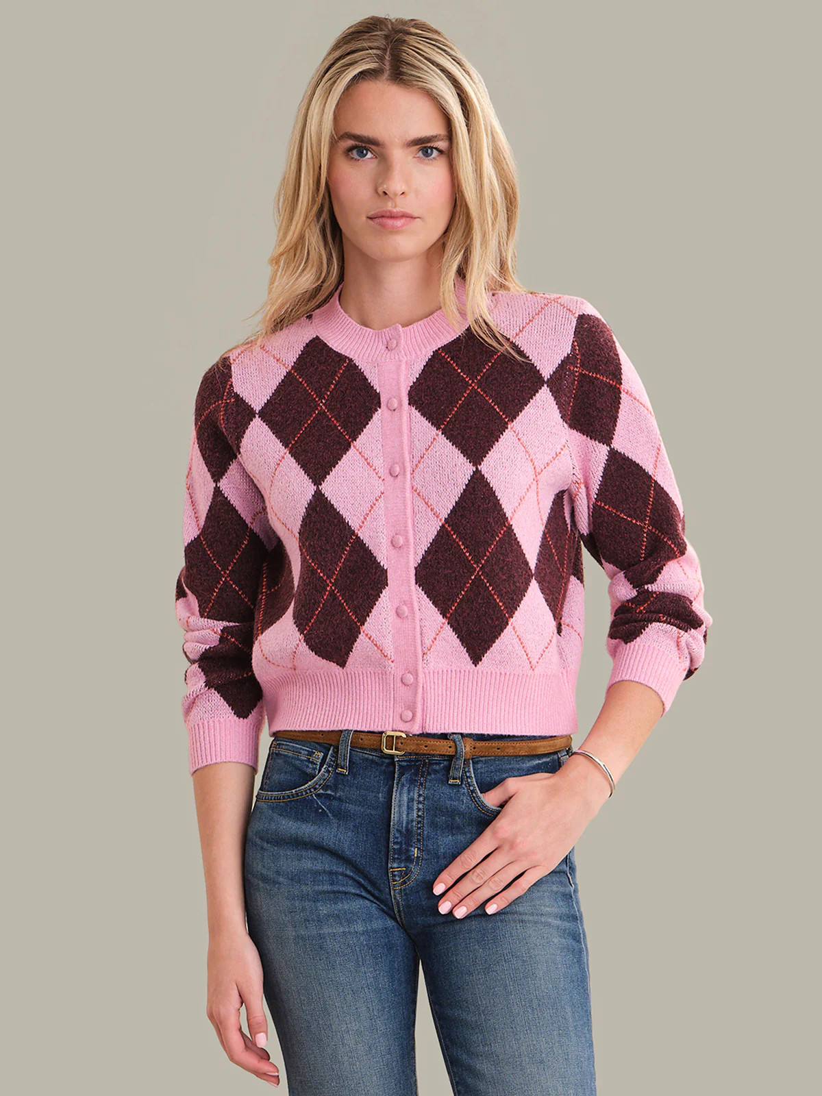 Parker: Diamond Check Crewneck Cardigan | 525 America
