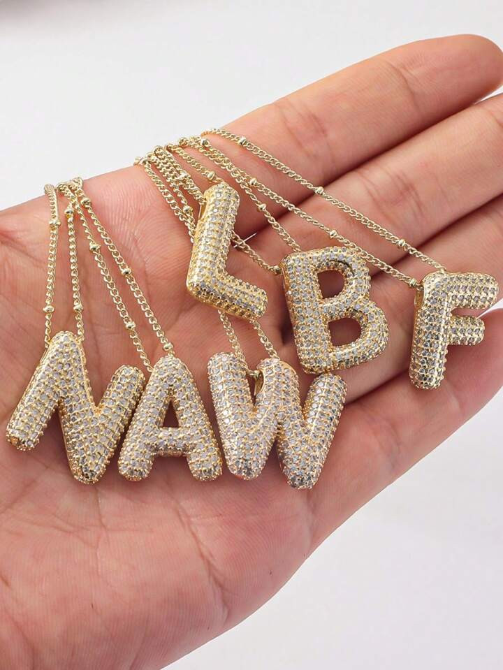 CZ Zirconia Crystal 26 A-Z Letters Pendant Necklace For Men Women Punk Initials Name Necklace Fas... | SHEIN