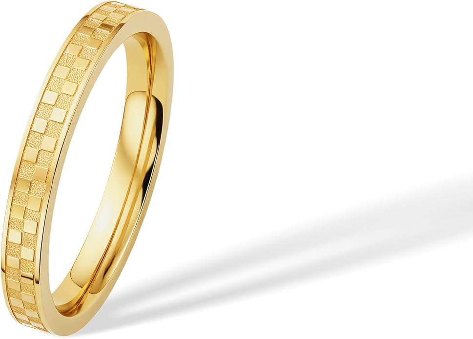 2mm Checkered Ring 14K Gold Plated Titanium Stackable Checkerboard Rings for Women Men, Love Is A... | Amazon (US)