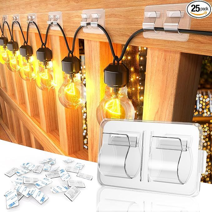Keviyi Hooks for Outdoor String Lights Clips: 25Pcs Heavy Duty Cable Clips with Waterproof Adhesi... | Amazon (US)