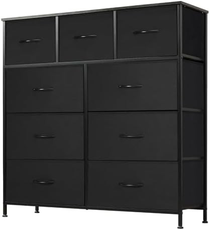 DUMOS Dresser for Bedroom, Storage Organizer with 9 Drawers, Chest of Drawers with Fabric Bins, S... | Amazon (US)