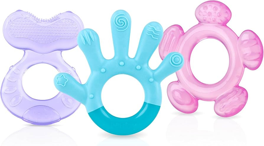 Nuby 3 Step Soothing Teether 3 Piece Set- Front, Middle, Back Teeth Teething- Pink/Purple, 3 m+ | Amazon (US)