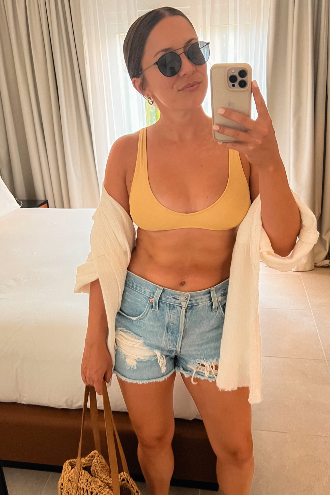 new fav destroyed denim shorts & oversized button up cover-up 

#LTKunder100 #LTKswim #LTKunder50