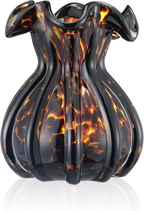 Ruffled Tortoise Glass Vase 6.5 Inches Tortoise Shell Print Vase for Living Room, Office, Wedding... | Amazon (US)