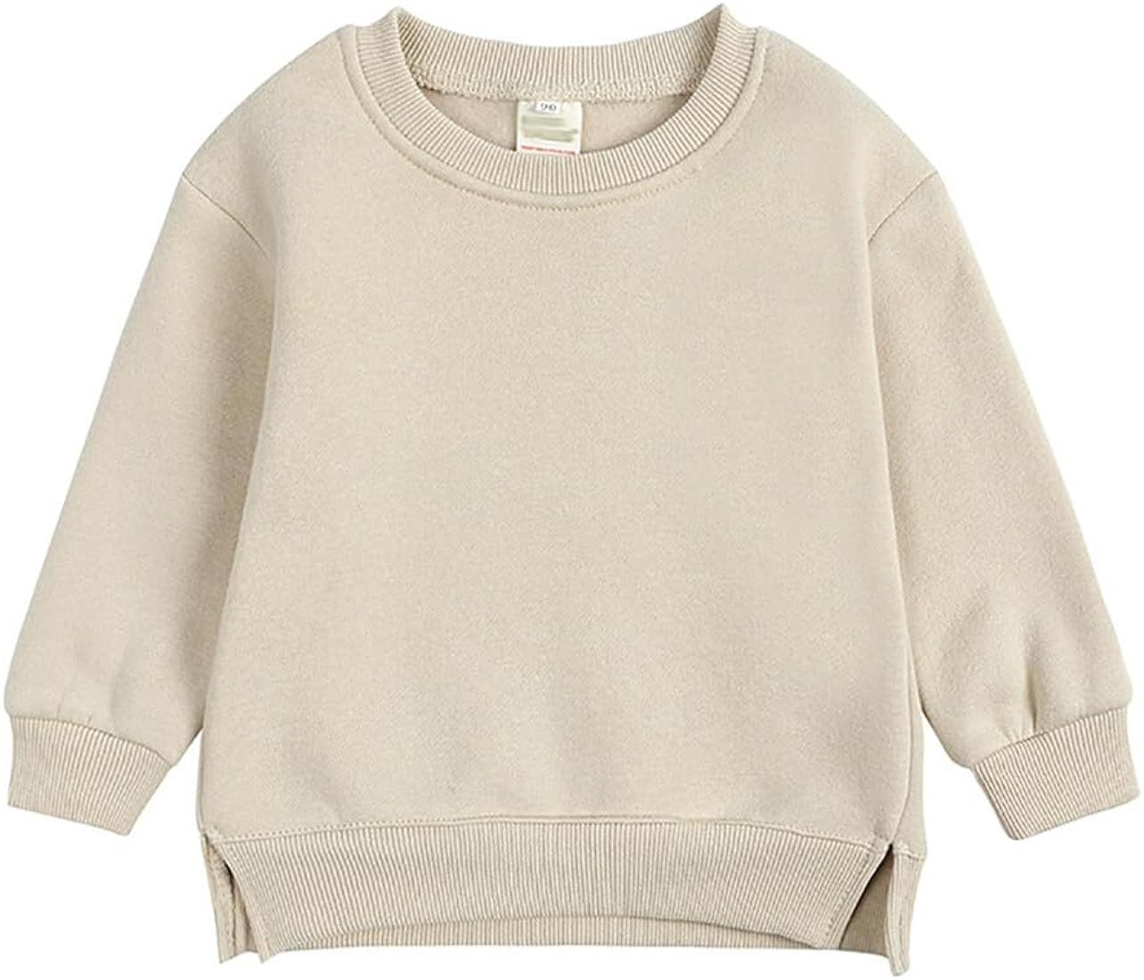 RUKOSU Toddler Baby Boy Girl Fleece Pullover Sweatshirt Solid Color Crewneck Blouse Shirt Tops Wa... | Amazon (US)