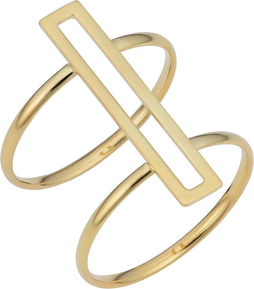 Kooljewelry 14k Yellow Gold Bar Double Band Ring | Amazon (US)