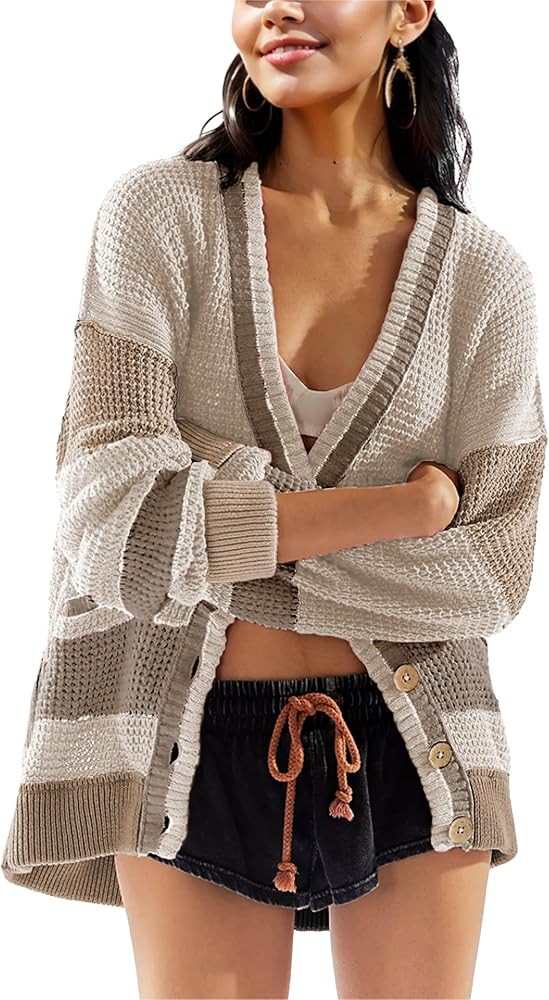 Womens Button Down Cardigan Sweaters Long Sleeve V Neck Knit Tops with Pockets | Amazon (US)