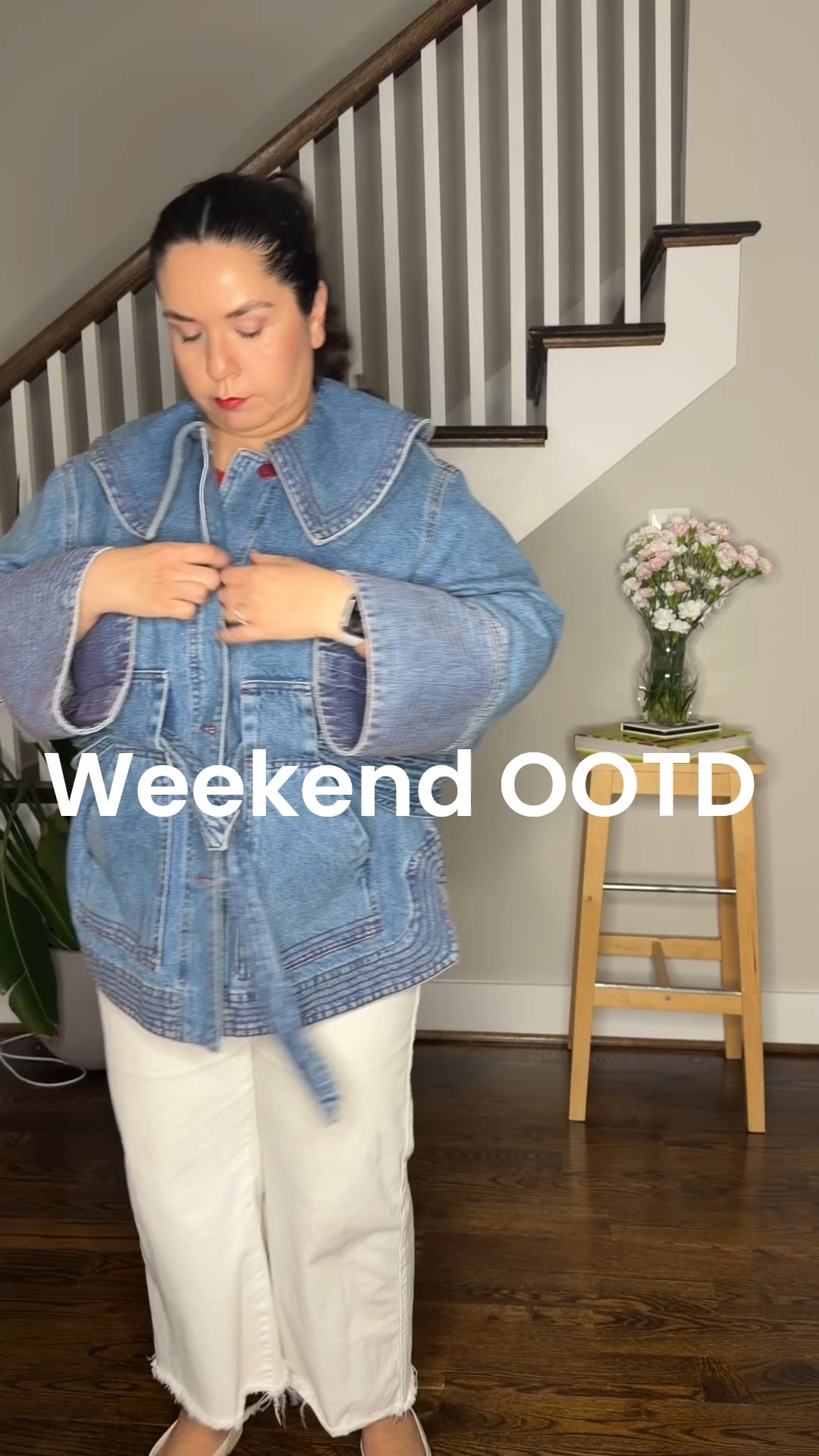 Easy transitional weather,outfit for a casual weekend.
A simple denim look that works perfectly between winter and spring. White petite jeans from @Anthropologie  (wearing size 31) paired with a classic denim jacket for an effortless everyday outfit.
I kept the base neutral and added pops of red through the accessories, which is one of my favorite ways to bring color into a relaxed look.
Casual, easy, and perfect for weekend plans.

#LTKootd #LTKgrwm #LTKSeasonal