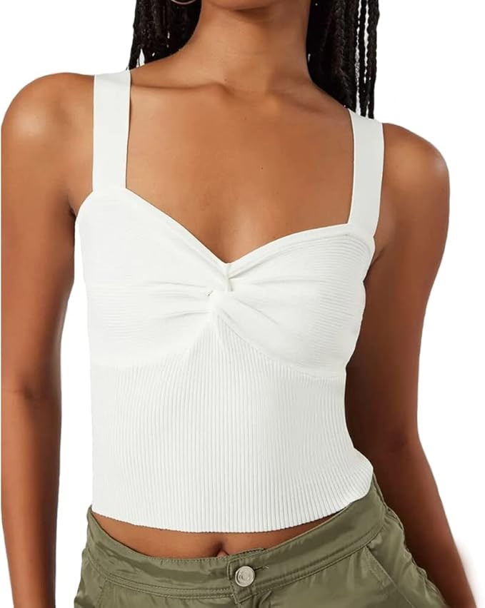 Sdencin Women Sexy Sweetheart Neck Twist Knot Front Rib Knit Crop Tank Top Sleeveless Slim Strapp... | Amazon (US)
