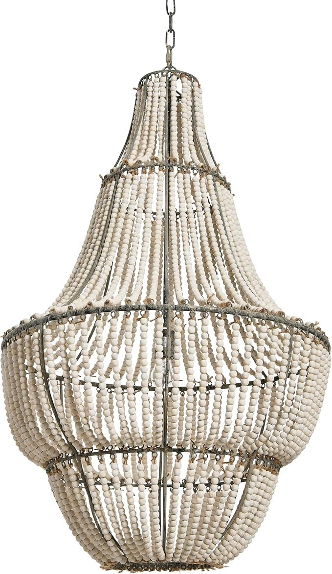 Creative Co-Op White Washed Metal Chandelier with Wood Beads | Amazon (US)