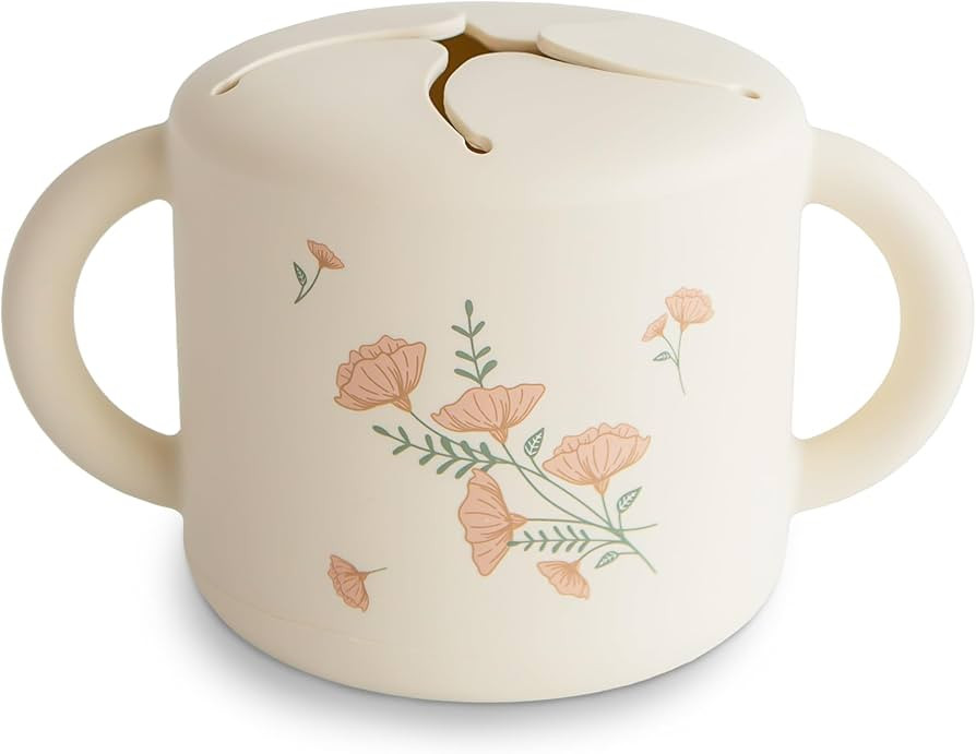 mushie Silicone Snack Cup | Spill Proof Food Container for Toddler and Baby (Pink Flowers) | Amazon (US)