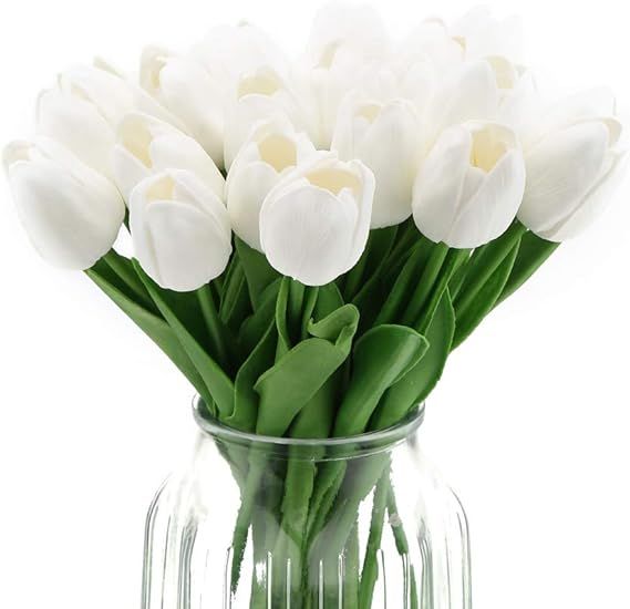 IPOPU 24PCS White Tulips Artificial Flowers Real Touch Tulips Flowers White Fake Tulips Flowers f... | Amazon (US)
