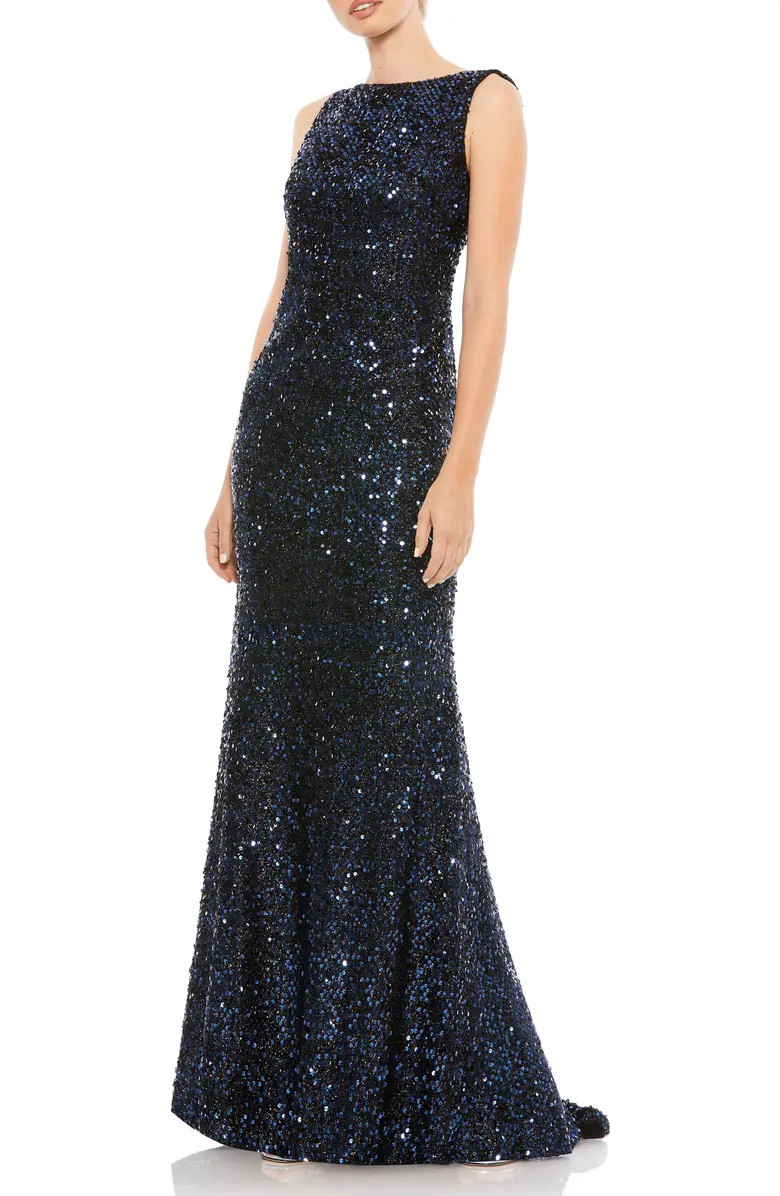 Cowl Back Boat Neck Sequined Evening Gown | Nordstrom