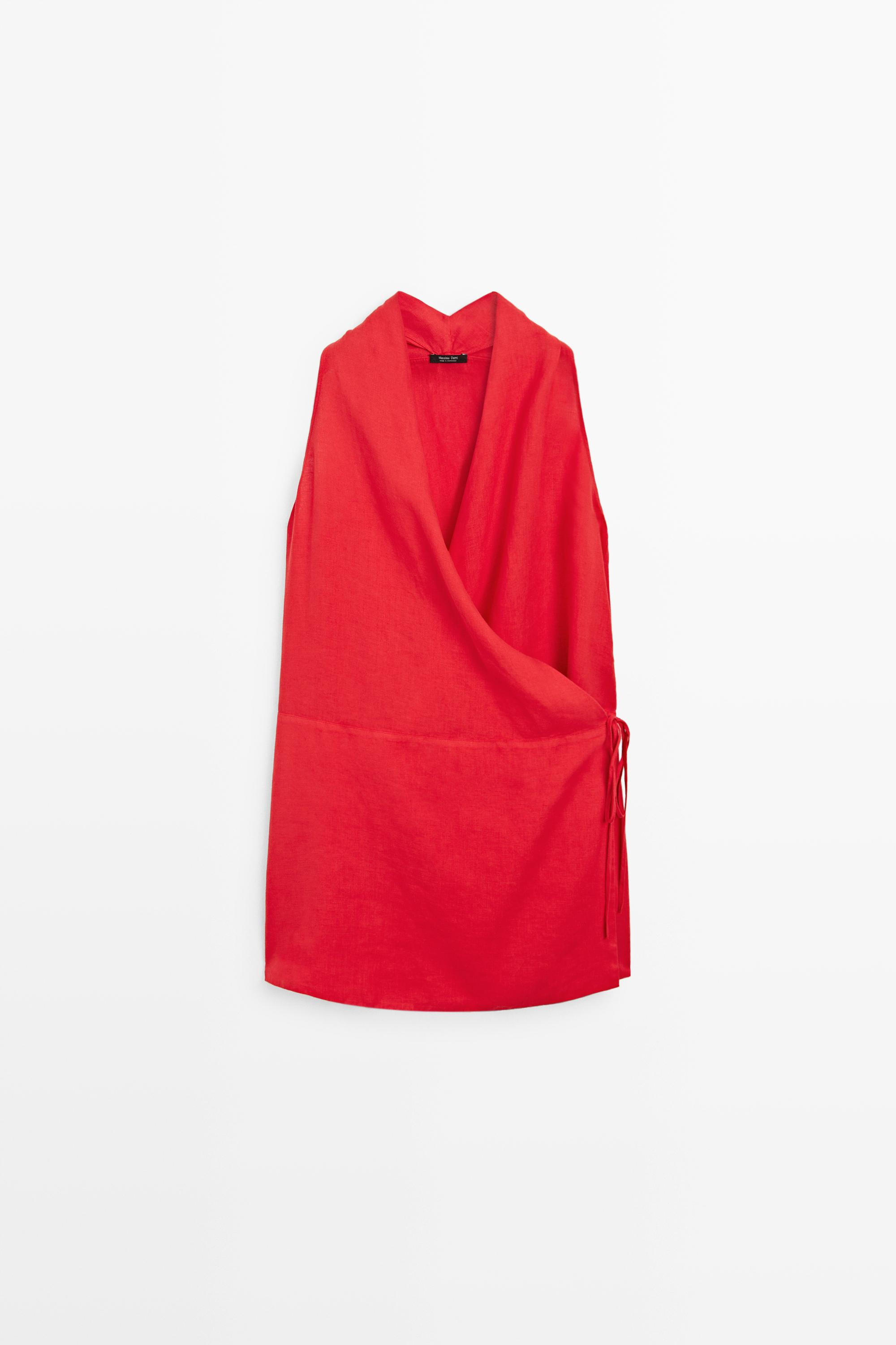 100% linen surplice mini dress | Massimo Dutti US