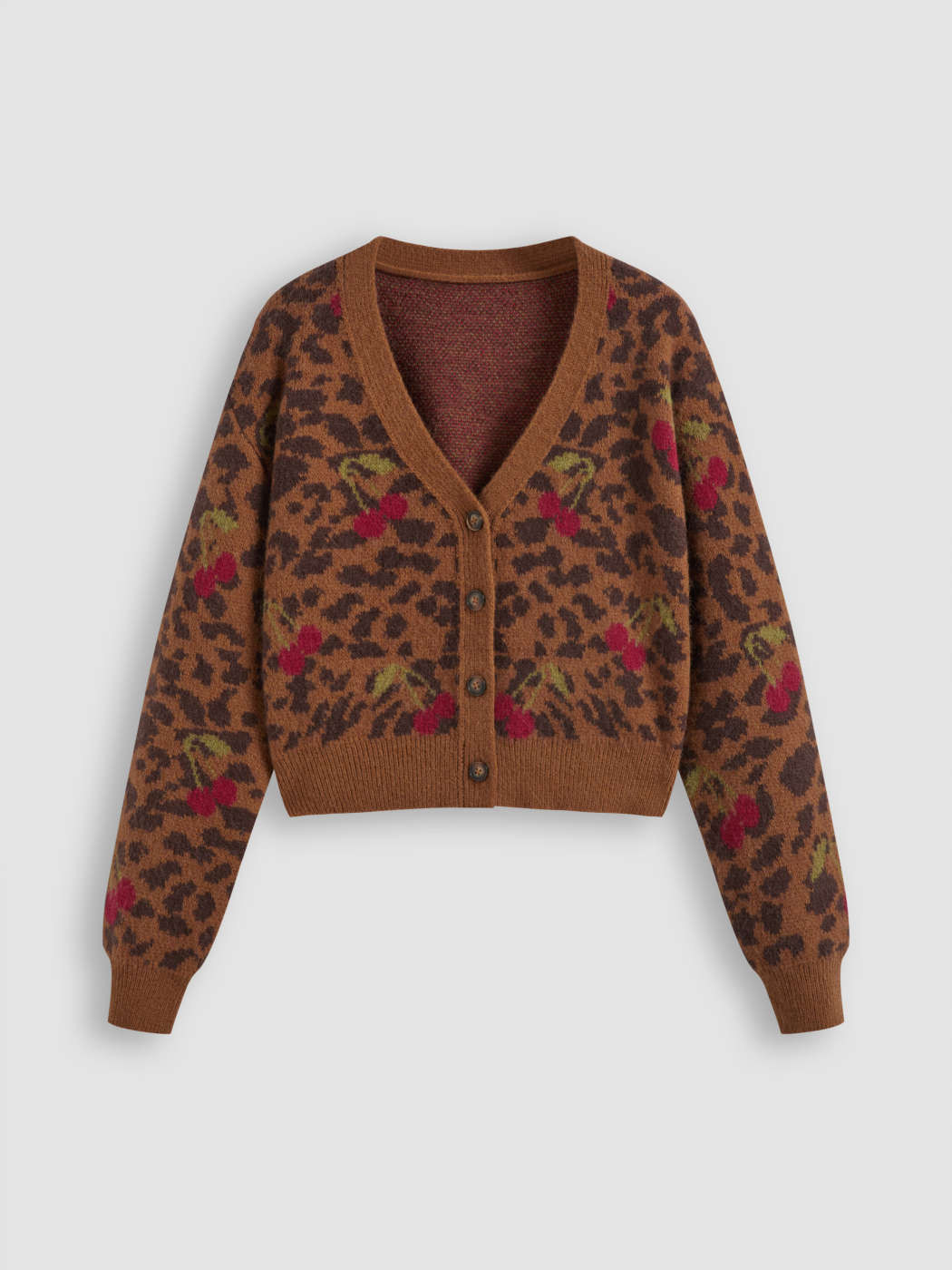 Knit V-neck Leopard Cherry Button Cardigan | Cider