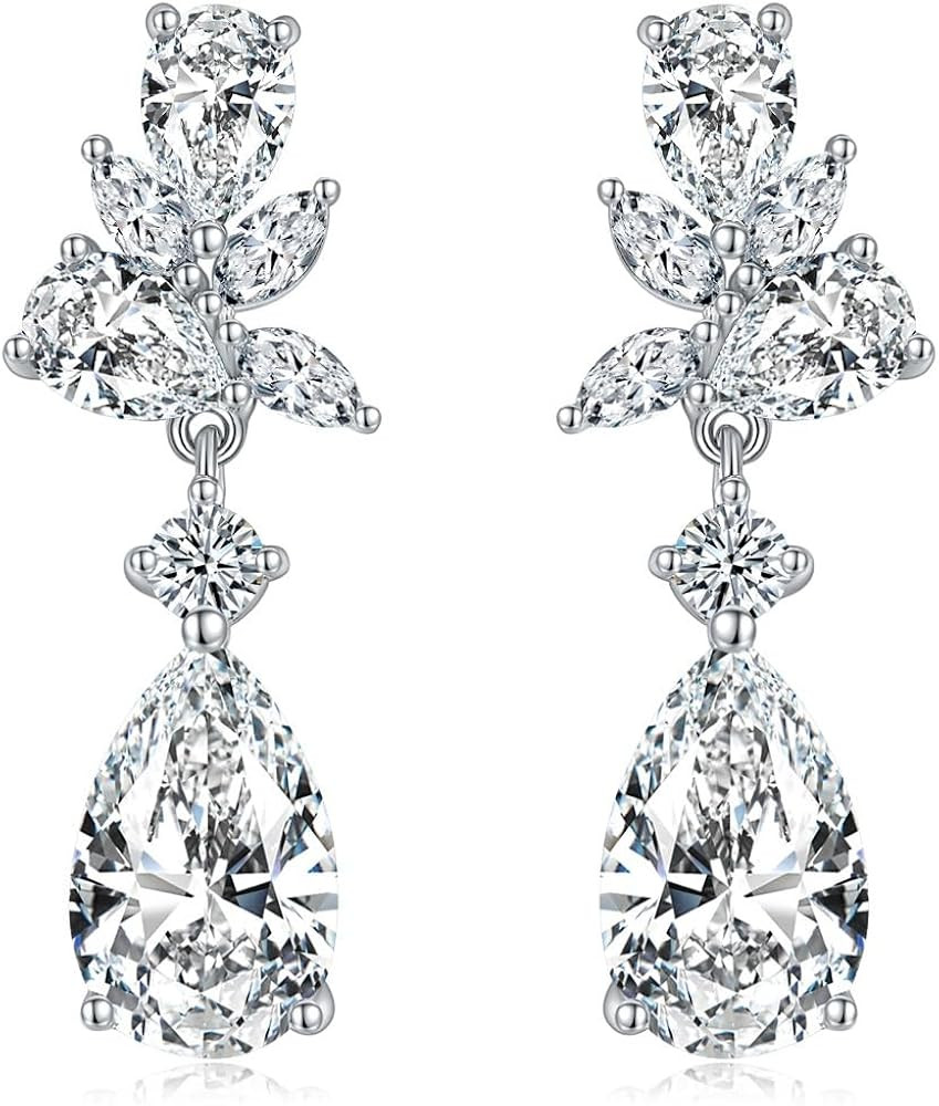 Wedding Teardrop Earrings Elegant Dangle Drop CZ Marquise Cubic Zirconia AAAAA 18K Gold Plated Sp... | Amazon (US)