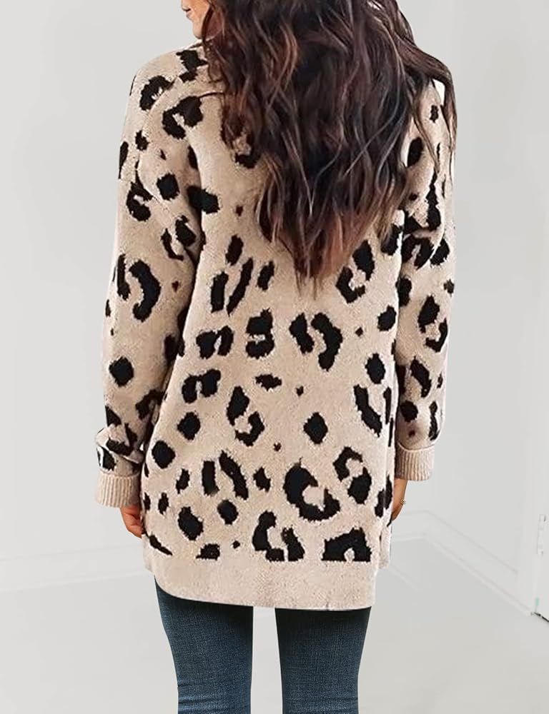 ZESICA Women's Long Sleeves Open Front Leopard Print Knitted Sweater Cardigan Coat Outwear | Amazon (US)