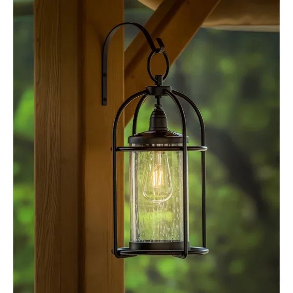 16.7" Solar Powered Black Metal Outdoor Hanging Edison Bulb Light | Wayfair North America