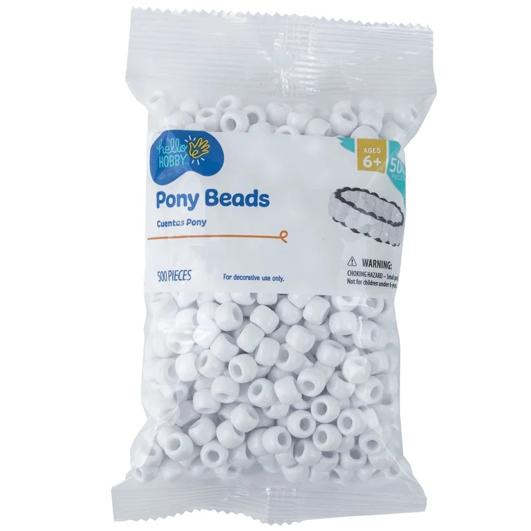 Hello Hobby Pony Bead Mix, White, 500 Pieces, Plastic Craft Beads for Jewelry Making and DIY Proj... | Walmart (US)