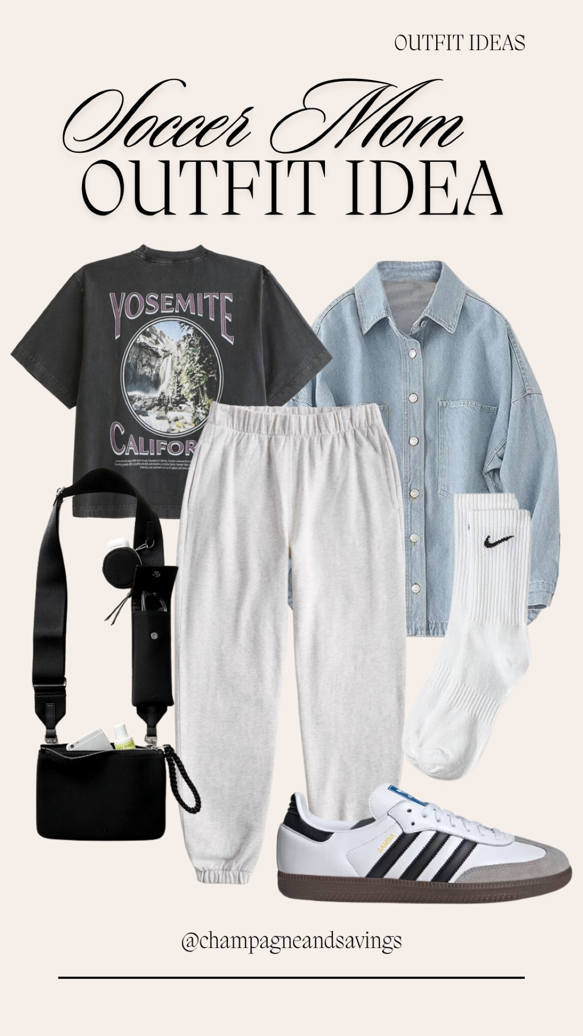 Soccer mom outfit idea! Love this athleisure look with grey sweatpants, a graphic tee and denim shacket. 

#LTKStyleTip #LTKActive #LTKFindsUnder100