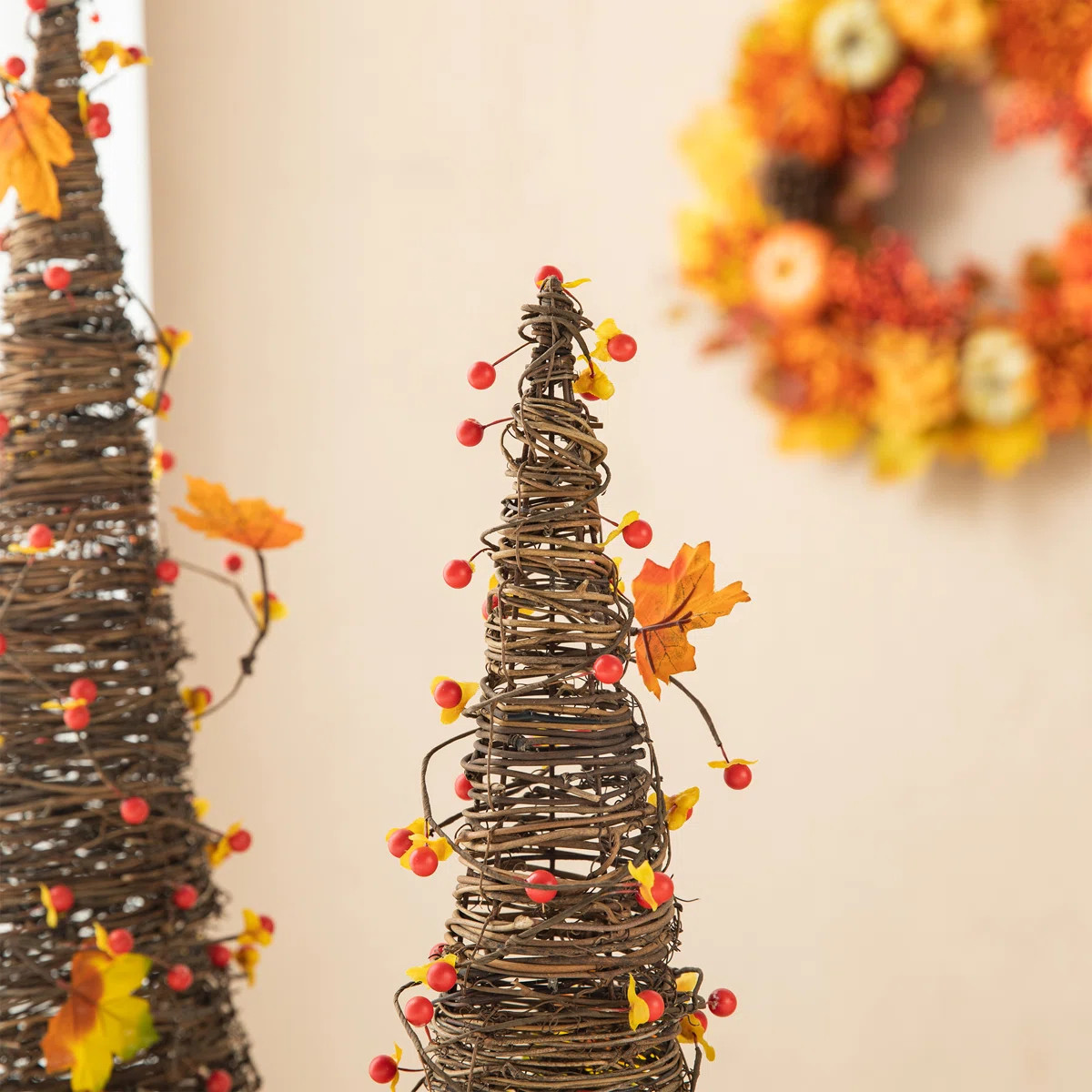 24"H Fall Rattan Berries and Maple Leaves Table Tree | Wayfair North America