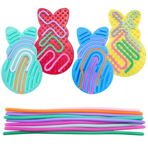 4 Pcs Easter Bunny Sensory Activity Board Toys Double-Side Silicone Fidget Toy for Kids Boys Girls Calming for Anxiety Easter Basket Stuffers Eggs Fillers Party Favors Gifts | Amazon (US)
