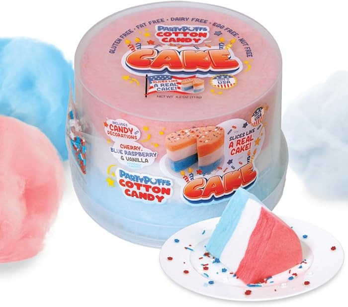 PartyPuffs 4oz Sliceable Cotton Candy Cake Tub \u2013 Strawberry Vanilla Blue Raspberry \u2013 Re... | Amazon (US)