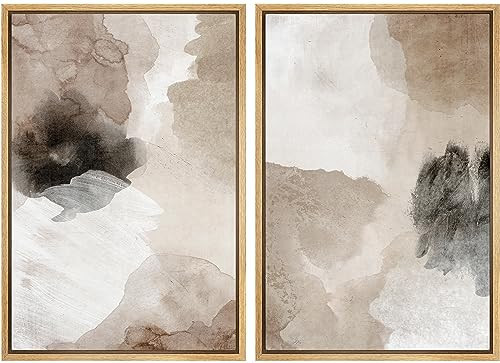 MUDECOR Framed Canvas Print Wall Art Watercolor Brown White Black Collage Abstract Shape Illustrations Modern Art Decorative Bohemian Colorful for Living Room, Bedroom, Office - 16"x24"x2 Natural | Amazon (US)